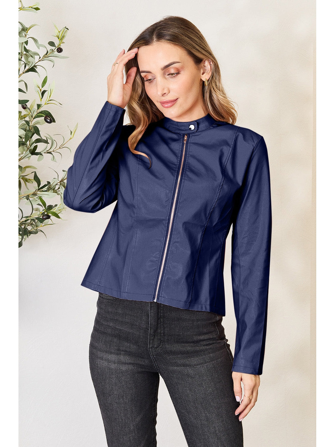 NicholesGifts Women Mock Neck Zip Up Jacket NicholesGifts