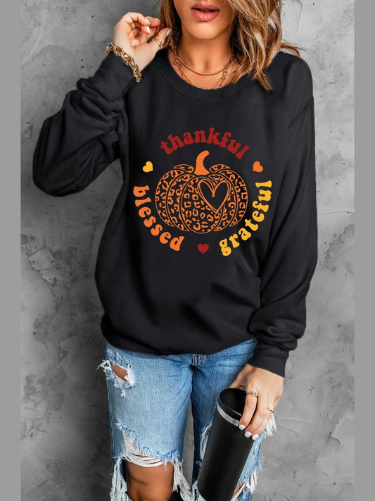 Pumpkin Graphic Long Sleeve Sweatshirt Trendsi