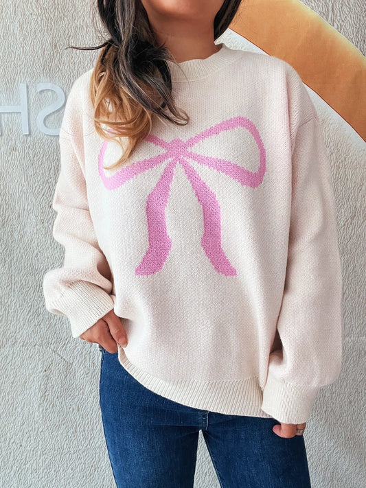 Bow Pattern Casual Long Sleeve Sweater