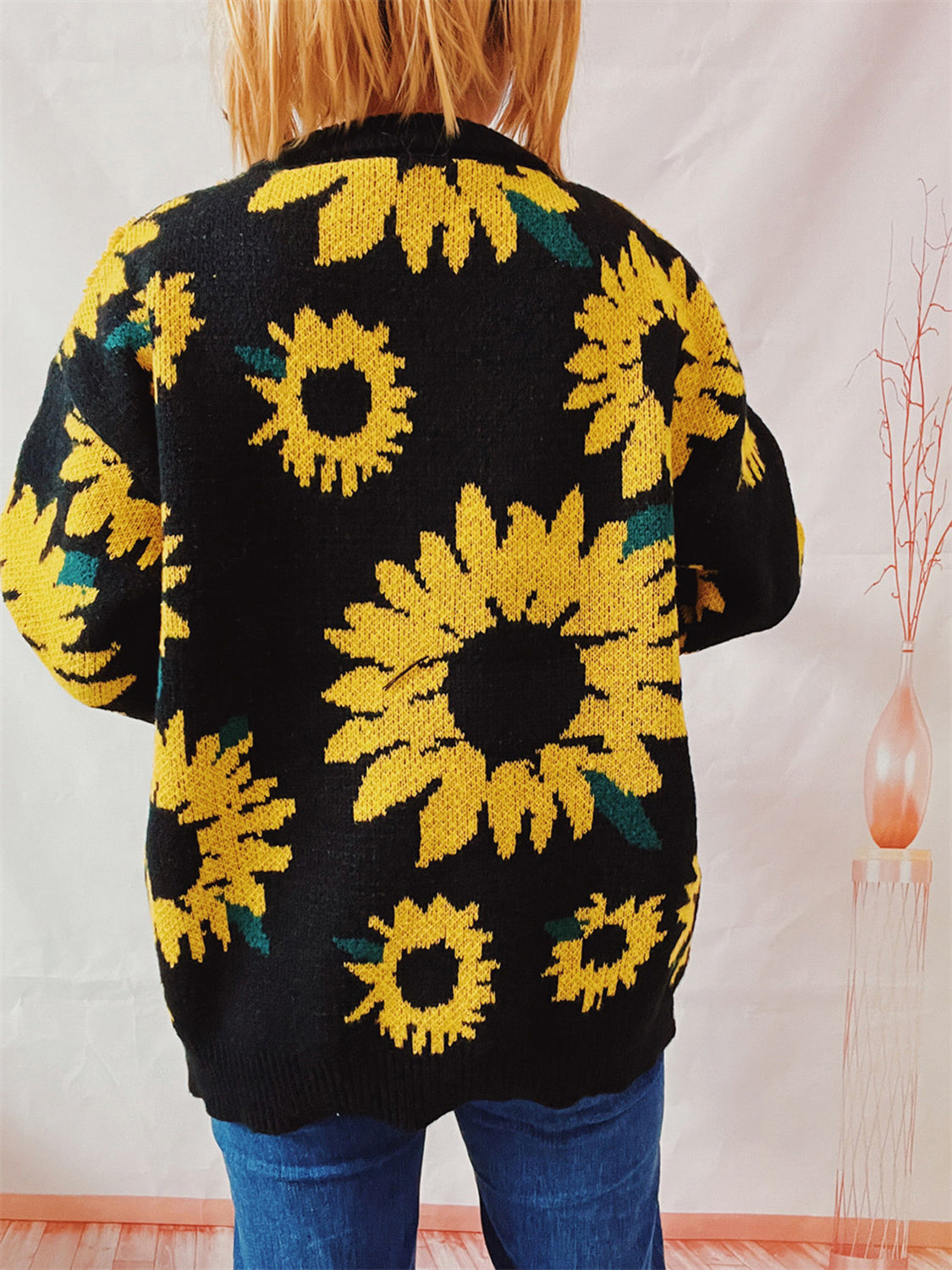 Sunflower Dropped Shoulder Long Sleeve Sweater nicholesgifts