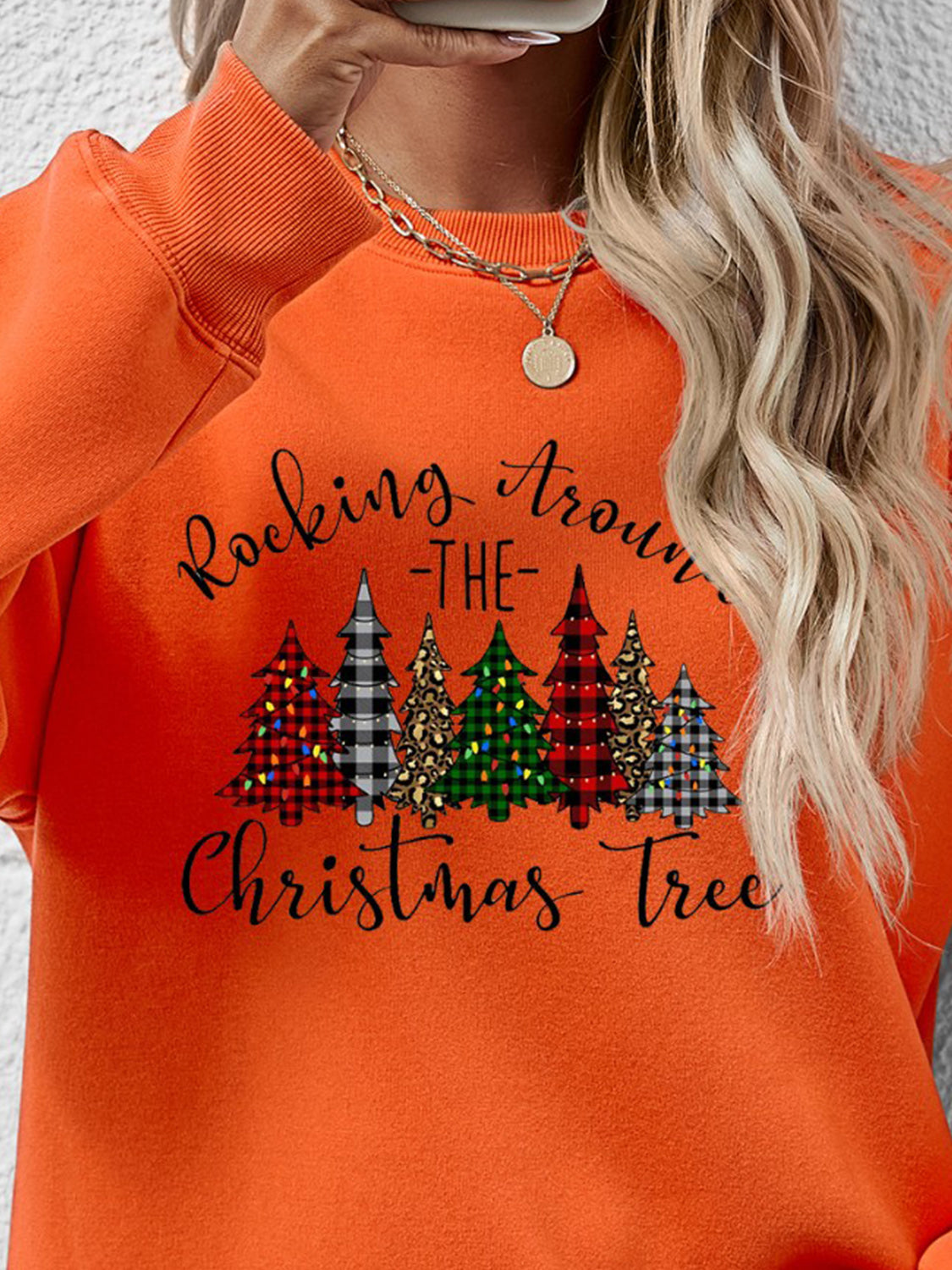 Christmas Tree Graphic Round Neck Sweatshirt NicholesGifts