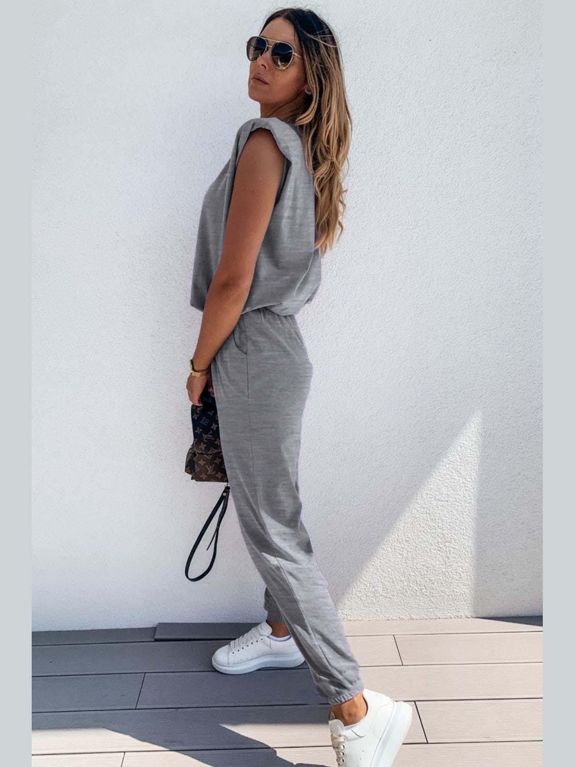Padded Shoulder Top and Joggers Lounge Set