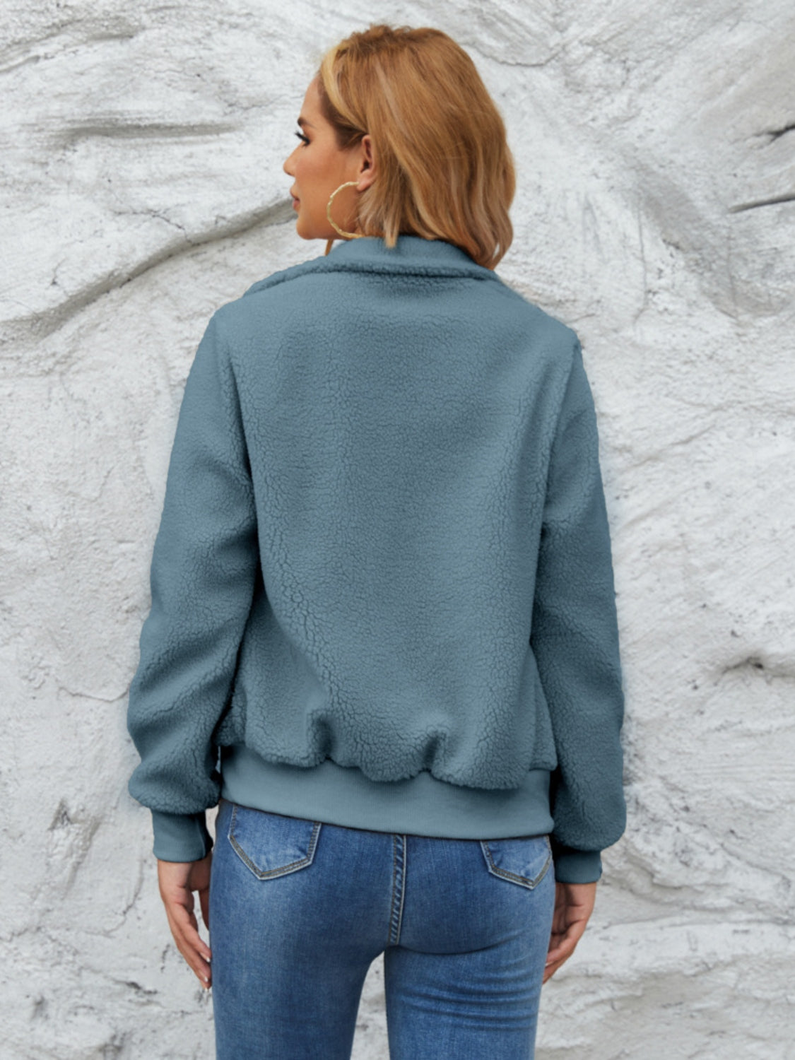 Zip Up Collared Neck Long Sleeve Jacket NicholesGifts