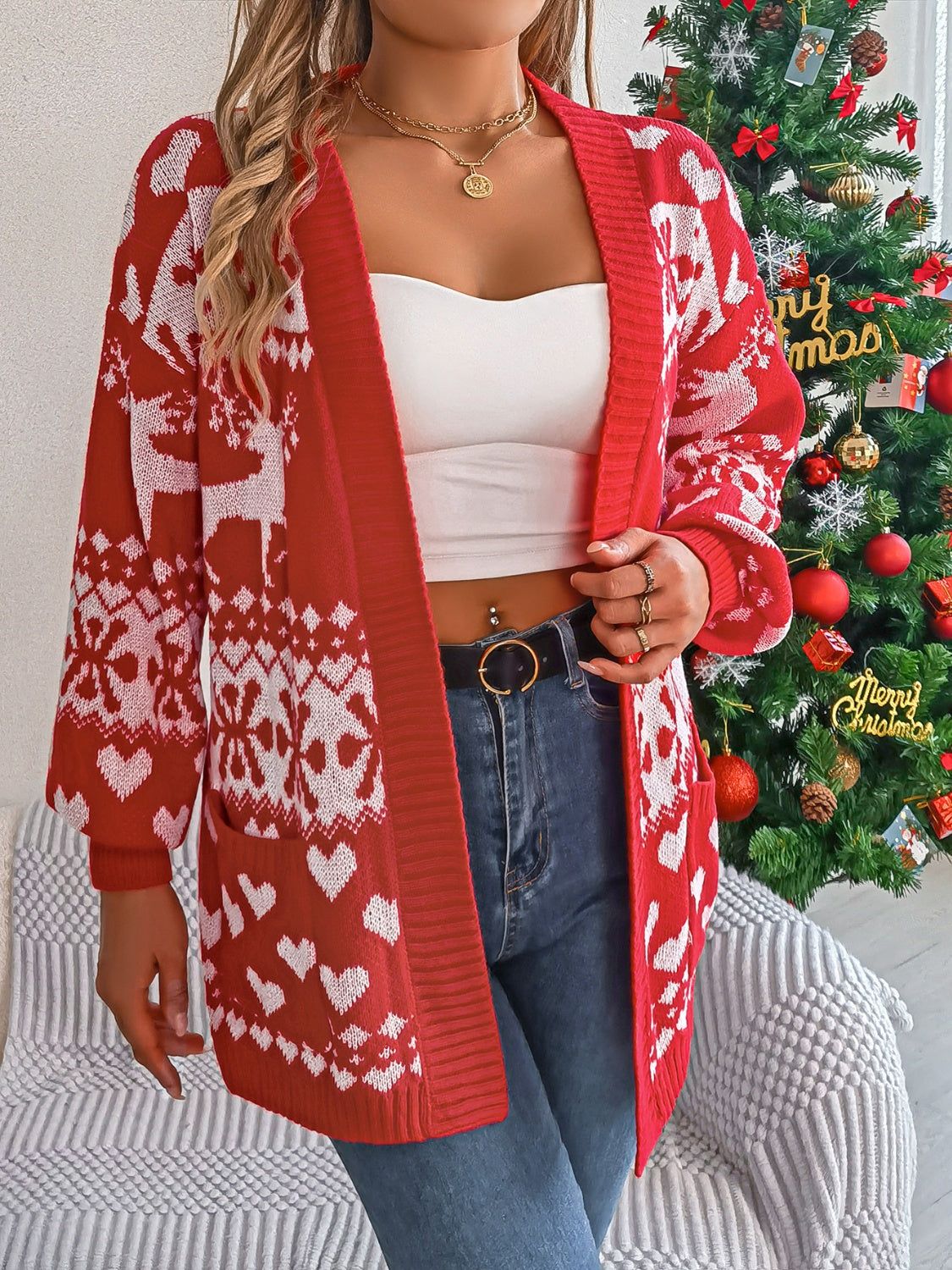 NicholesGifts Women Pocketed Open Front Long Sleeve Cardigan NicholesGifts
