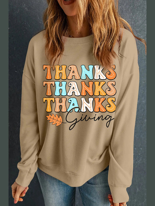 THANKSGIVING Round Neck Dropped Shoulder Sweatshirt NicholesGifts