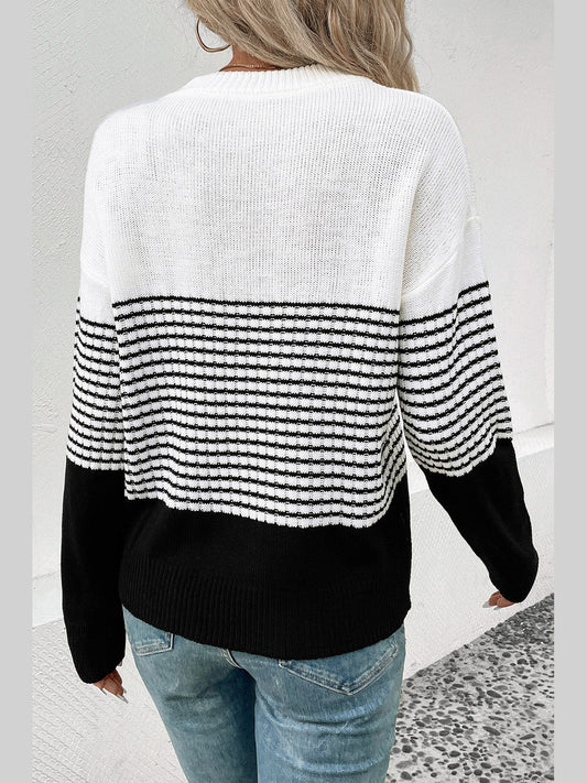 Perfee Striped Drop Shoulder Sweater nicholesgifts