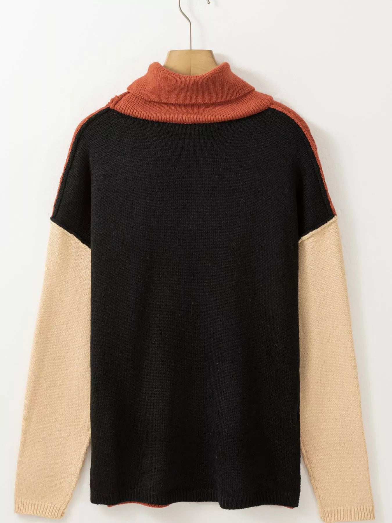 Color Block Turtleneck Drop Shoulder Knit Sweater