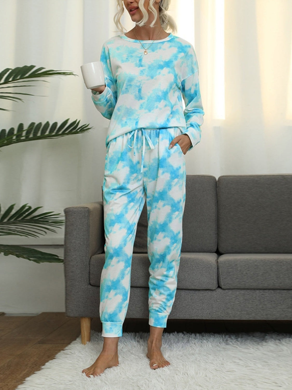 Tie-Dye Round Neck Top and Pants Lounge Set NicholesGifts
