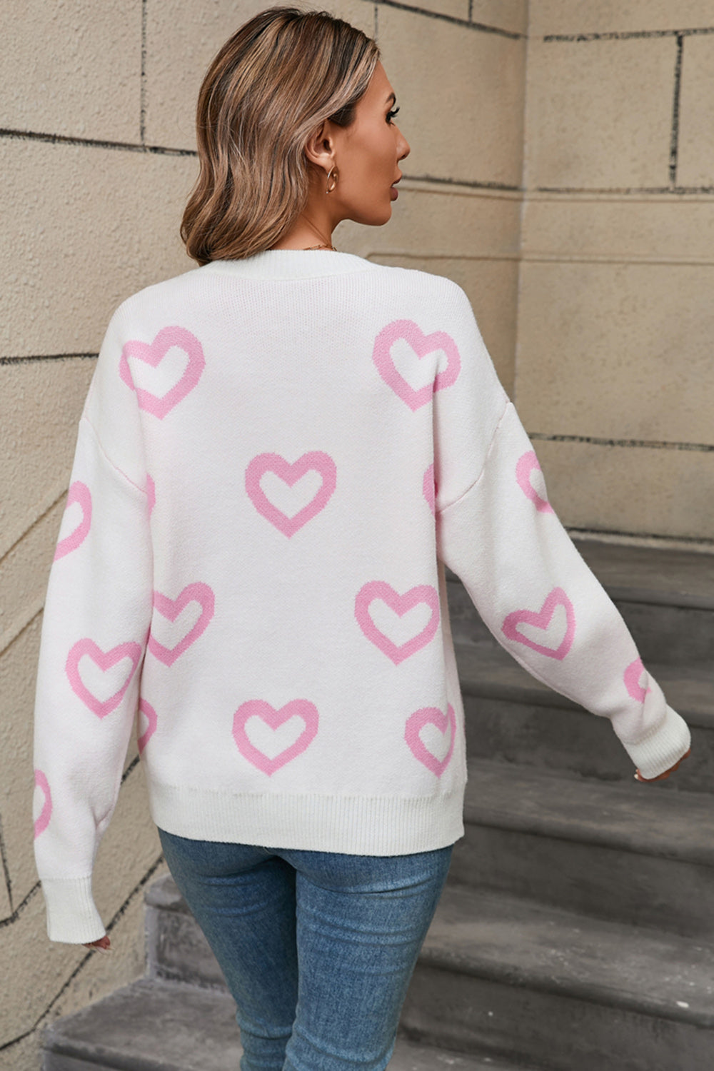 NicholesGifts Women Angel Wings Heart Round Neck Dropped Shoulder Long Sleeve Sweater NicholesGifts