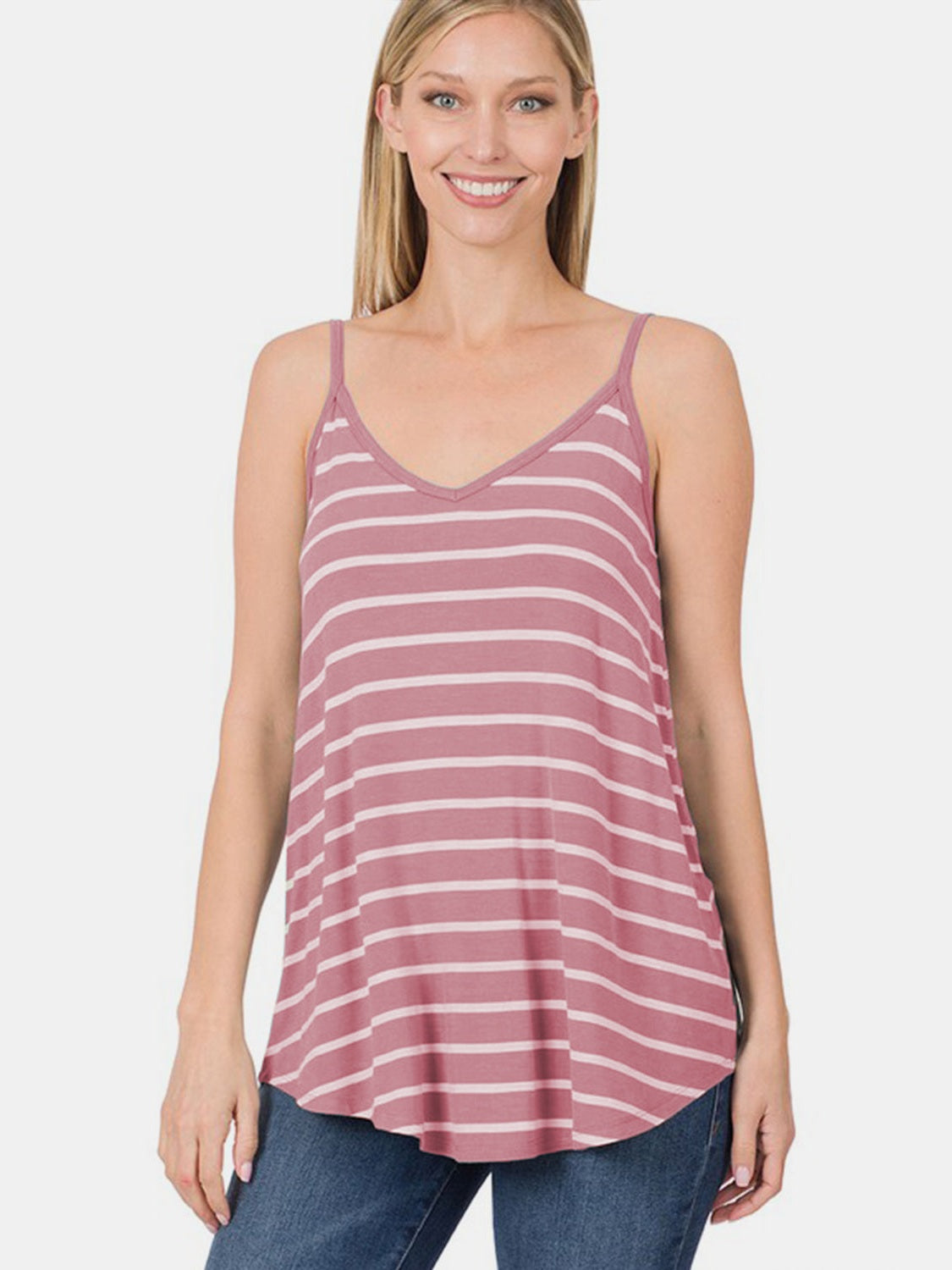Women Zenana Striped Curved Hem Cami nicholesgifts