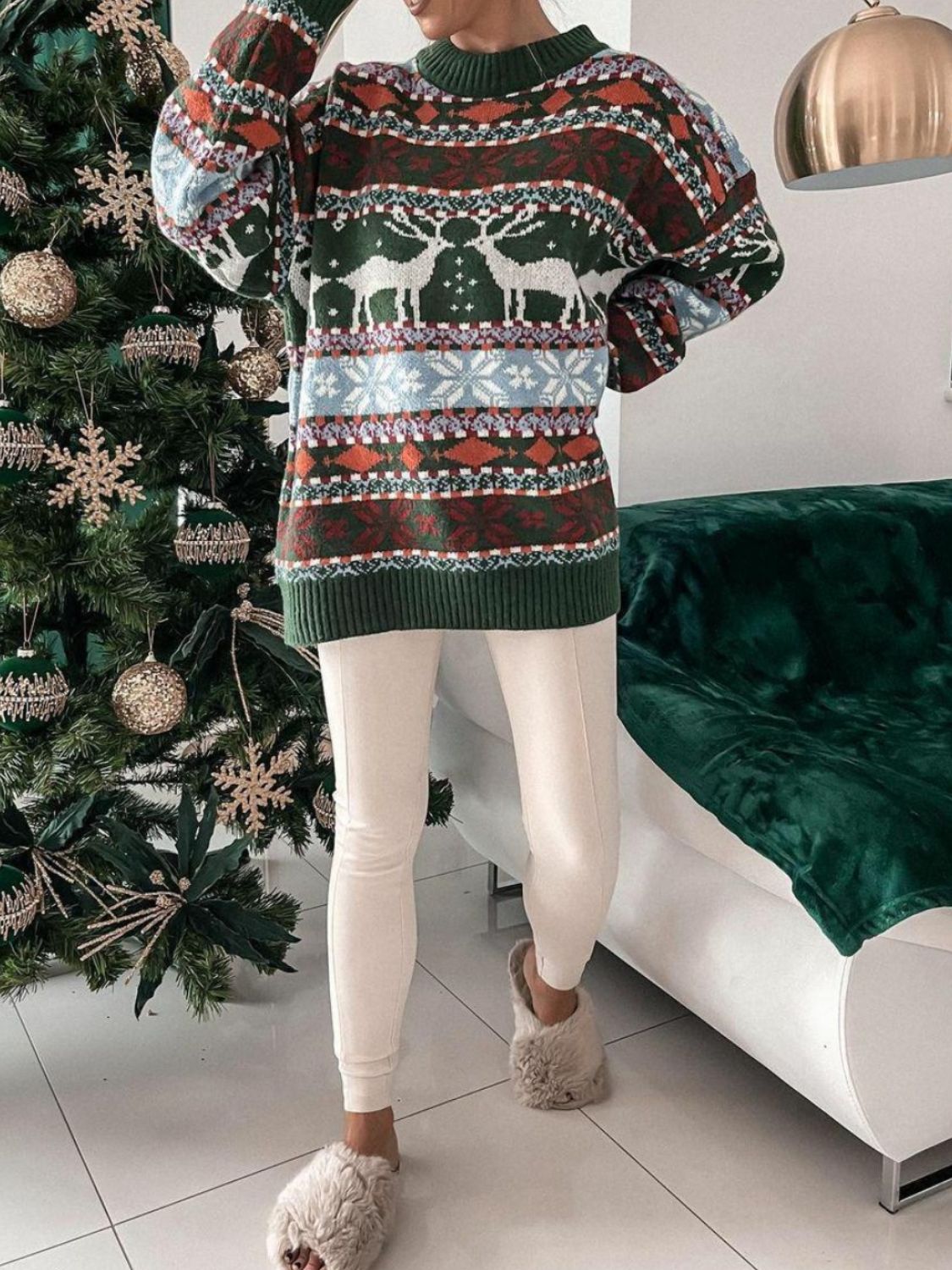 Geometric Round Neck Dropped Shoulder Sweater NicholesGifts