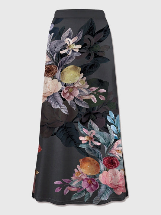 Women Floral Printed Elastic Waist Midi Skirt