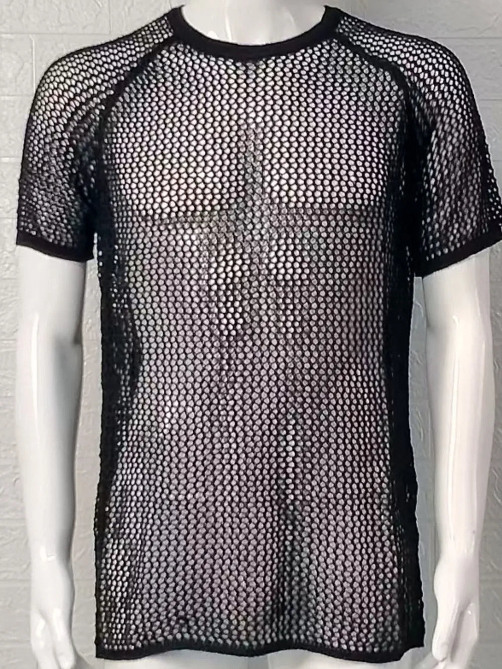 Men's Openwork Round Neck Short Sleeve T-Shirt NicholesGifts