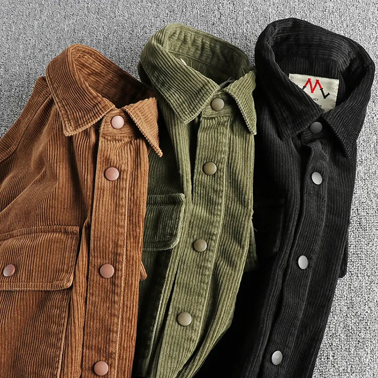 Men's Plus Size Corduroy Button Up Long Sleeve Jacket Trendsi