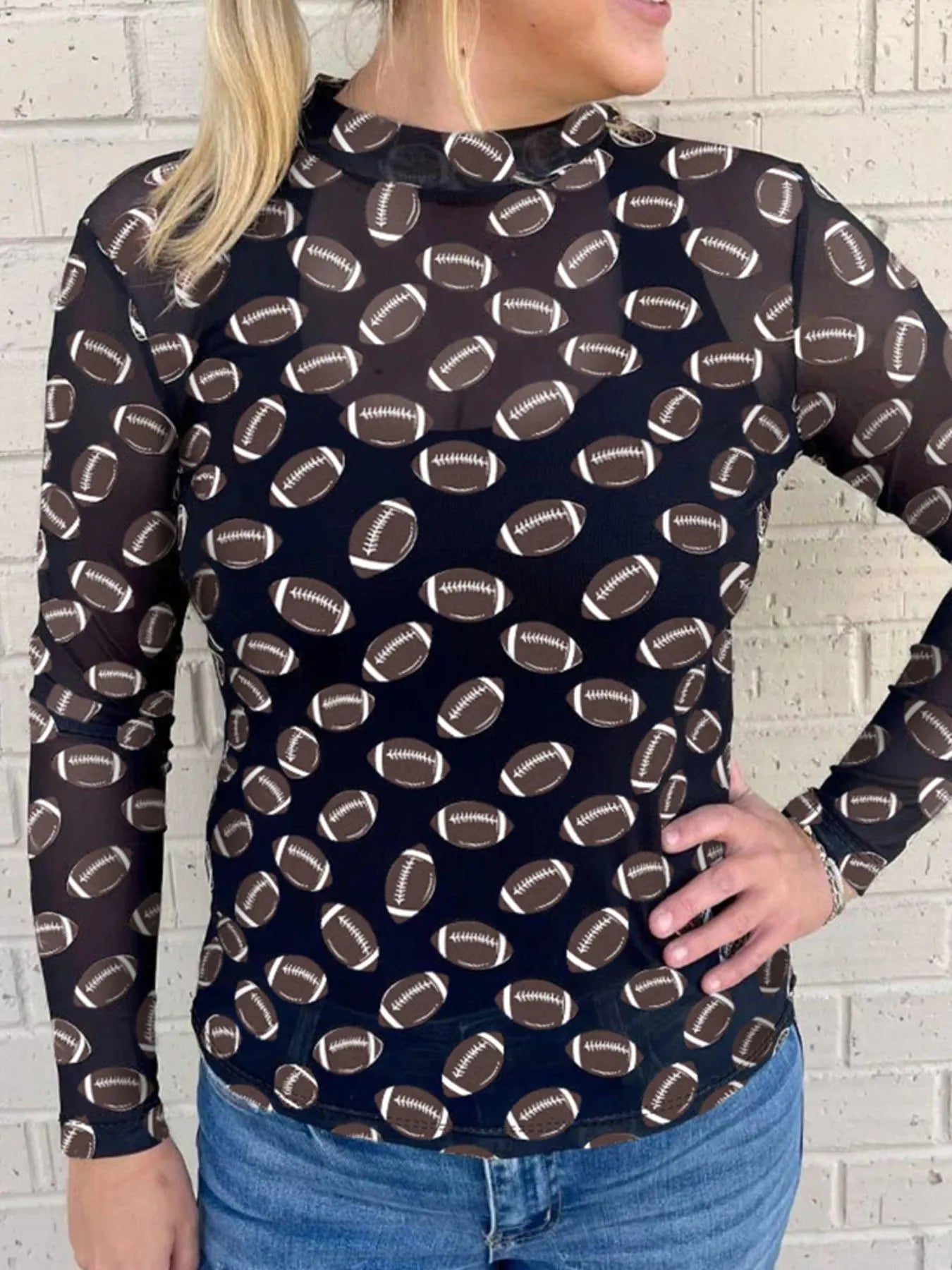 Game Day Football Print Long Sleeve T-Shirt