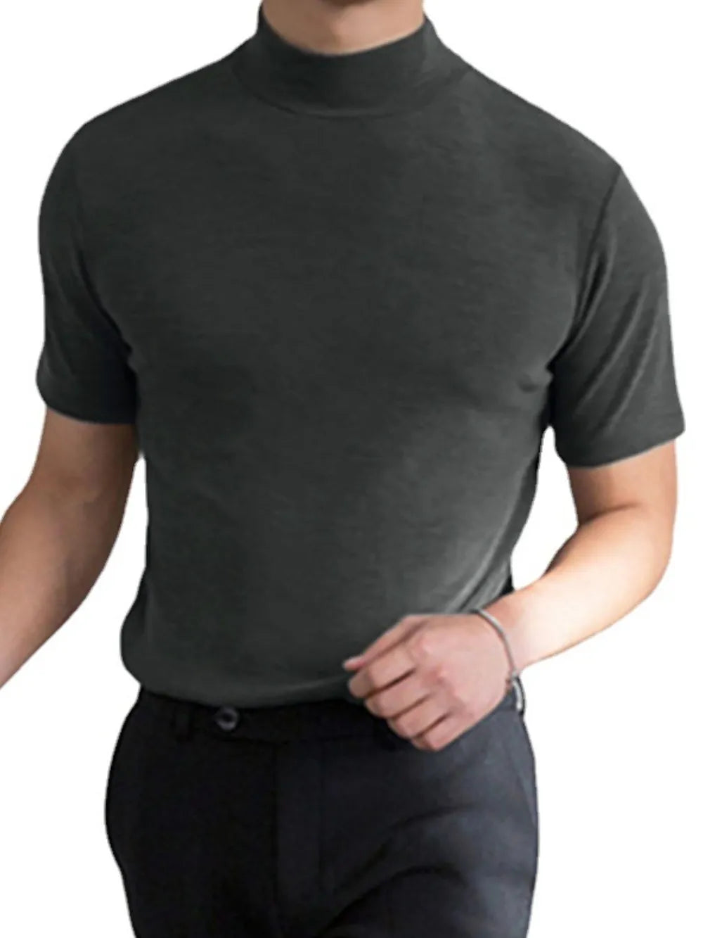 Men's Full Size Mock Neck Short Sleeve T-Shirt Plus Size Trendsi