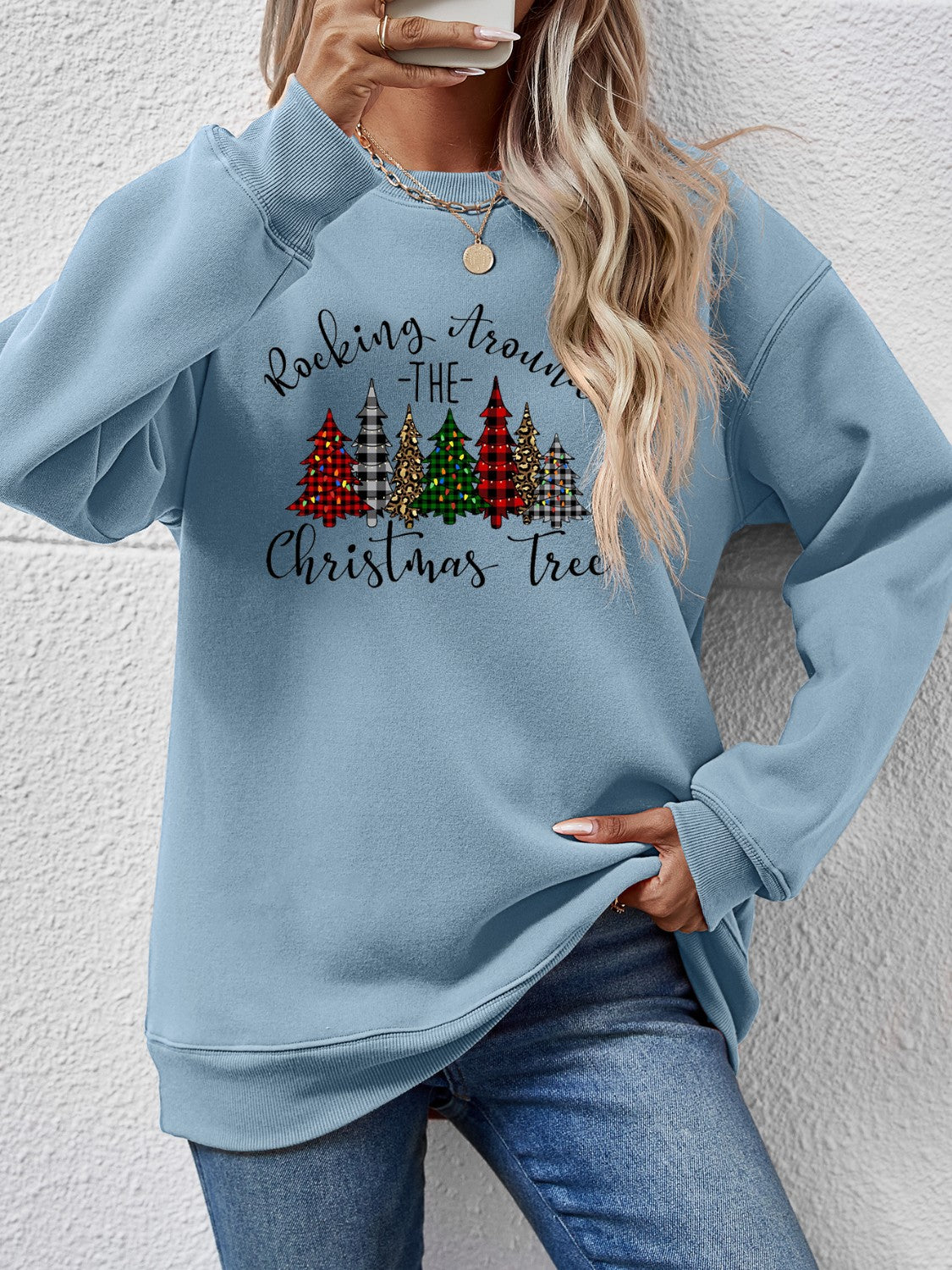 Christmas Tree Graphic Round Neck Sweatshirt NicholesGifts