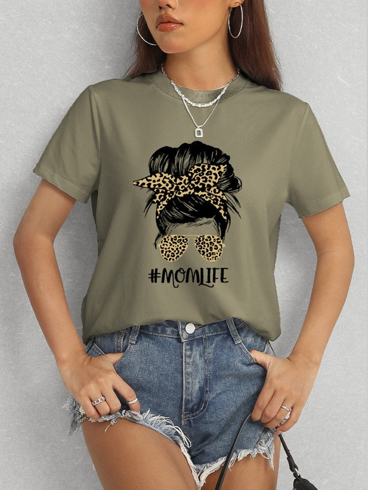 Women MOMLIFE Round Neck Short Sleeve Mother's Day T-Shirt