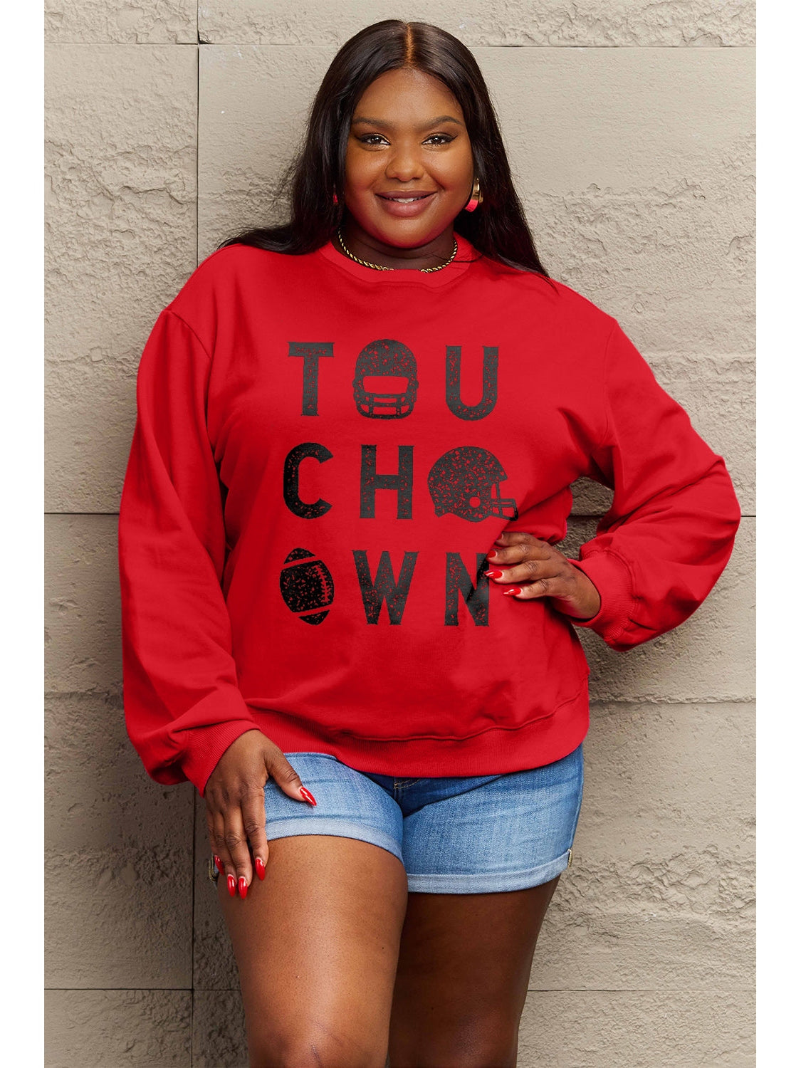 Women Simply Love Full Size Touchdown Long Sleeve Sweatshirt NicholesGifts