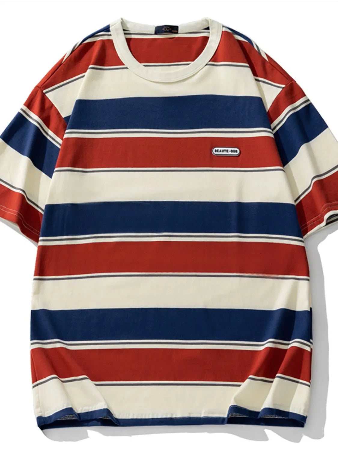 Men's Full Size Striped Round Neck Half Sleeve T-Shirt Plus Size
