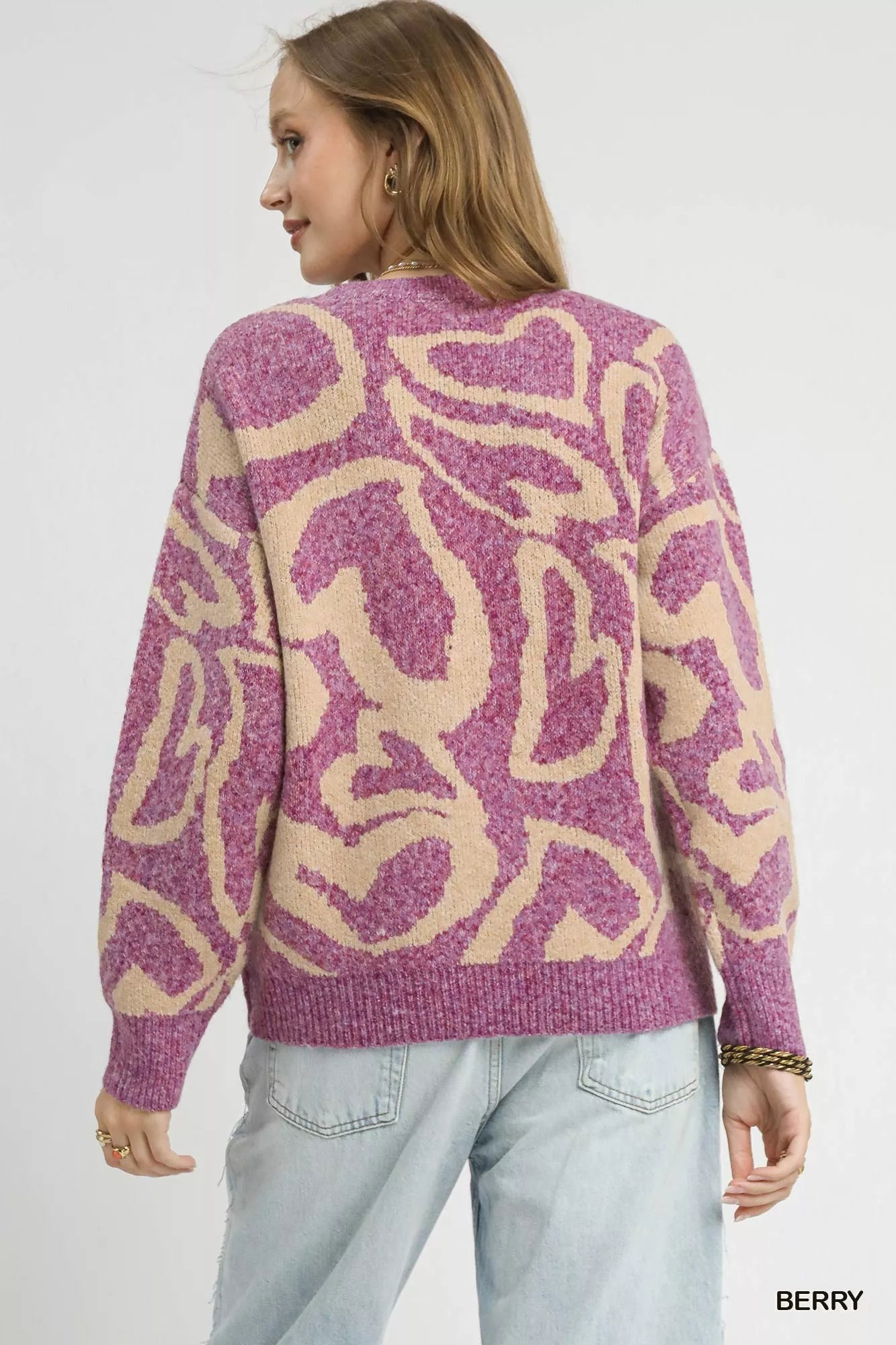 Umgee Ribbed Hem Contrast Dropped Shoulder Sweater