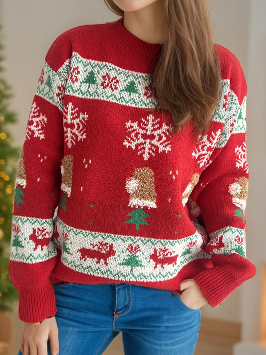 Christmas Element Round Neck Long Sleeve Sweater NicholesGifts