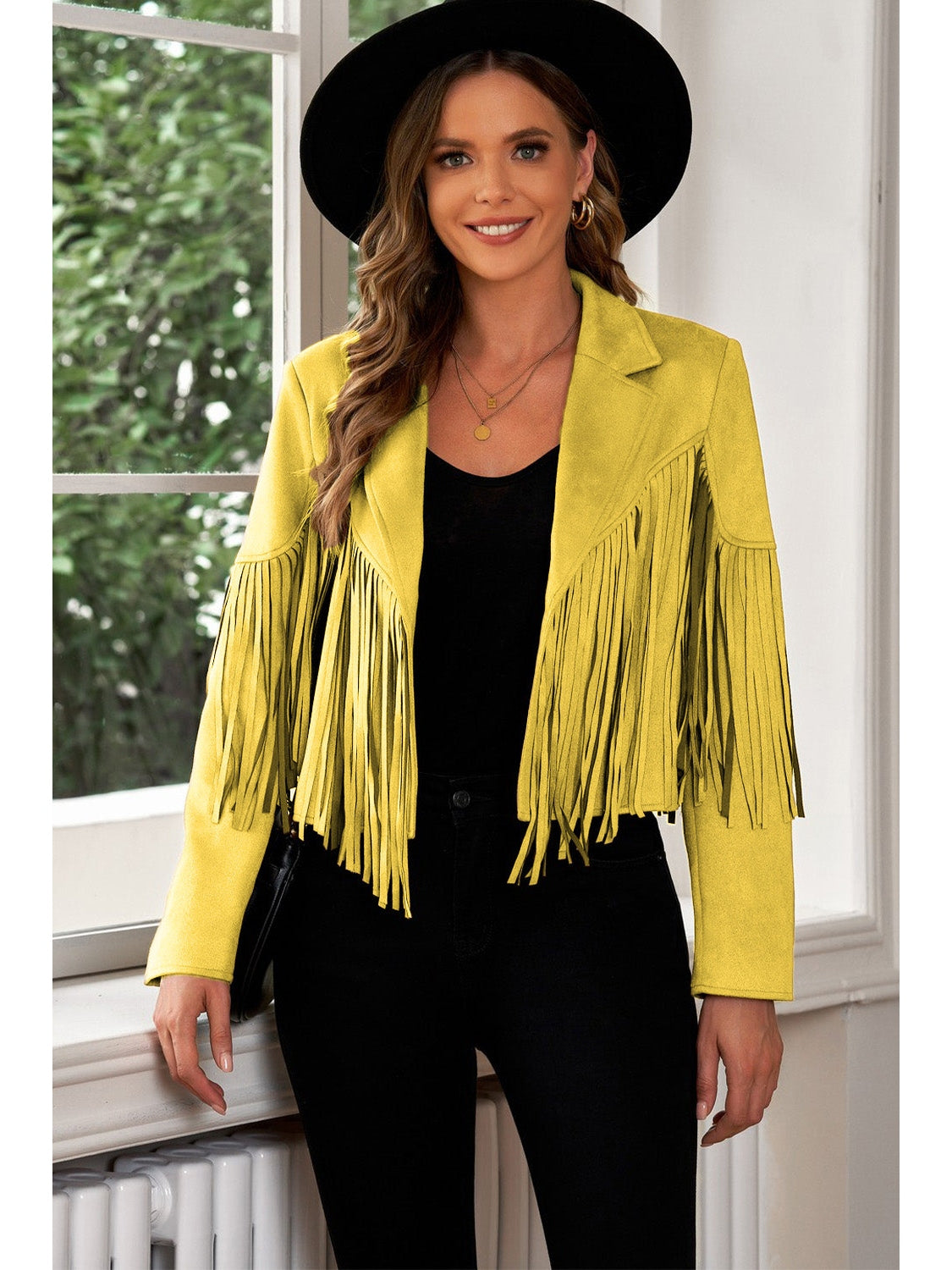 Fringe Trim Lapel Collar Cropped Blazer NicholesGifts