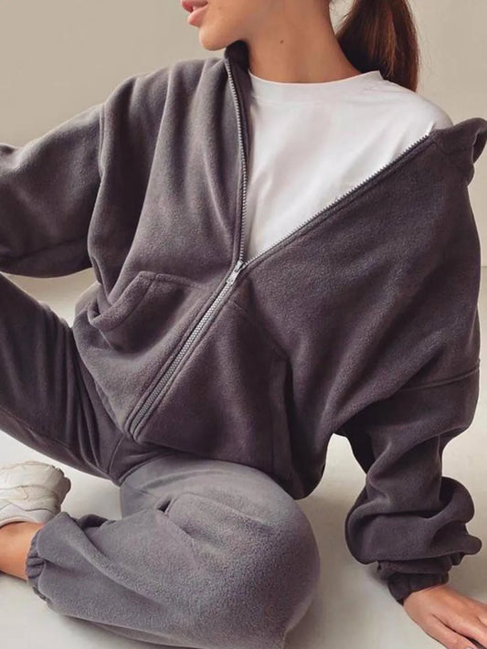 Zip Up Long Sleeve Hoodie and Joggers Set nicholesgifts