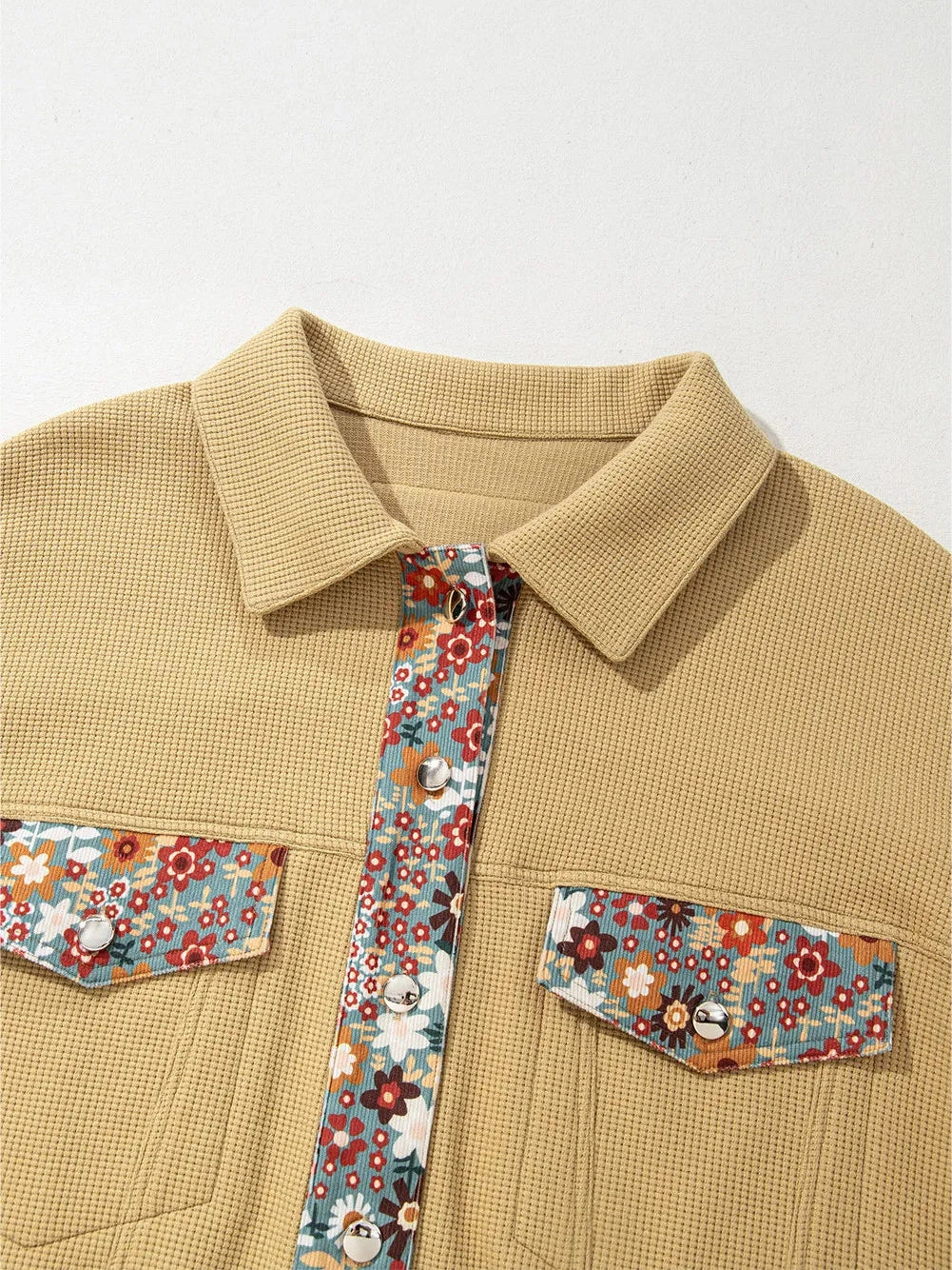 Printed Collared Neck Long Sleeve Jacket