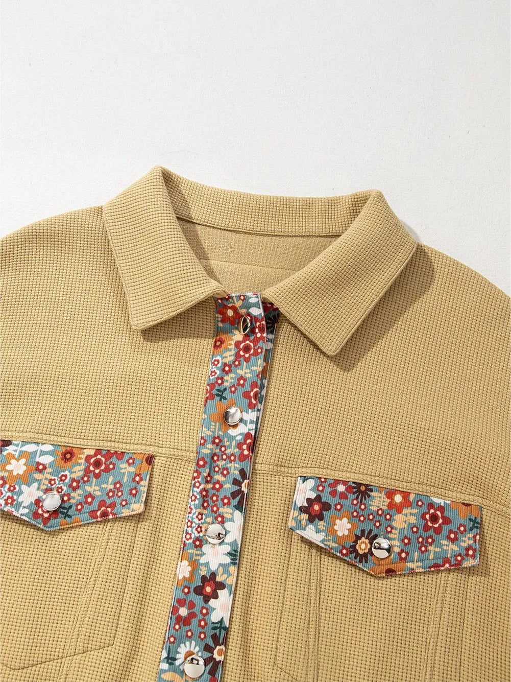 Printed Collared Neck Long Sleeve Jacket nicholesgifts