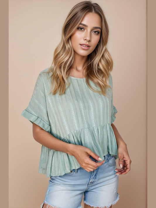 Peplum Round Neck Half Sleeve Blouse