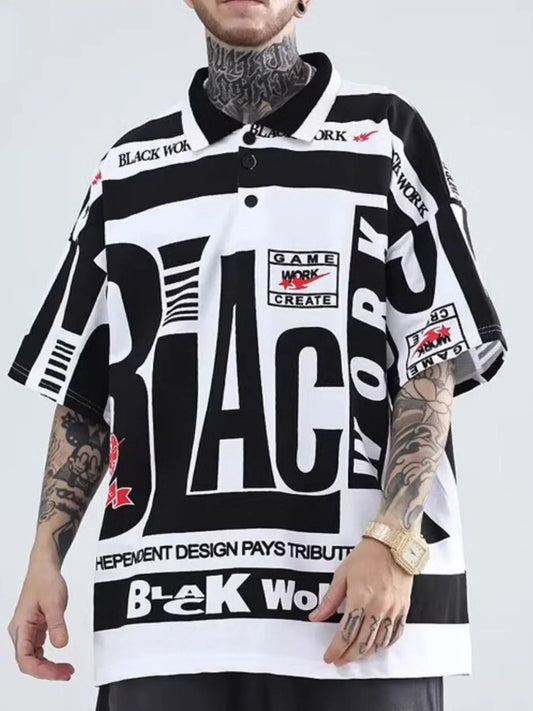 Men's Plus Size Letter Print Half Sleeve Polo Shirt NicholesGifts