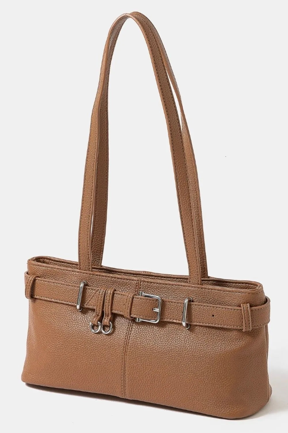 Fame Belt Strap Textured Faux Leather Shoulder Bag Trendsi