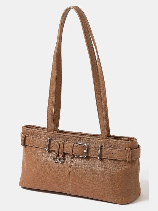 Fame Belt Strap Textured Faux Leather Shoulder Bag