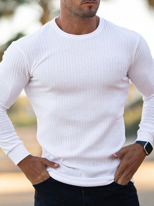 Men's Ribbed Round Neck Long Sleeve T-Shirt Trendsi