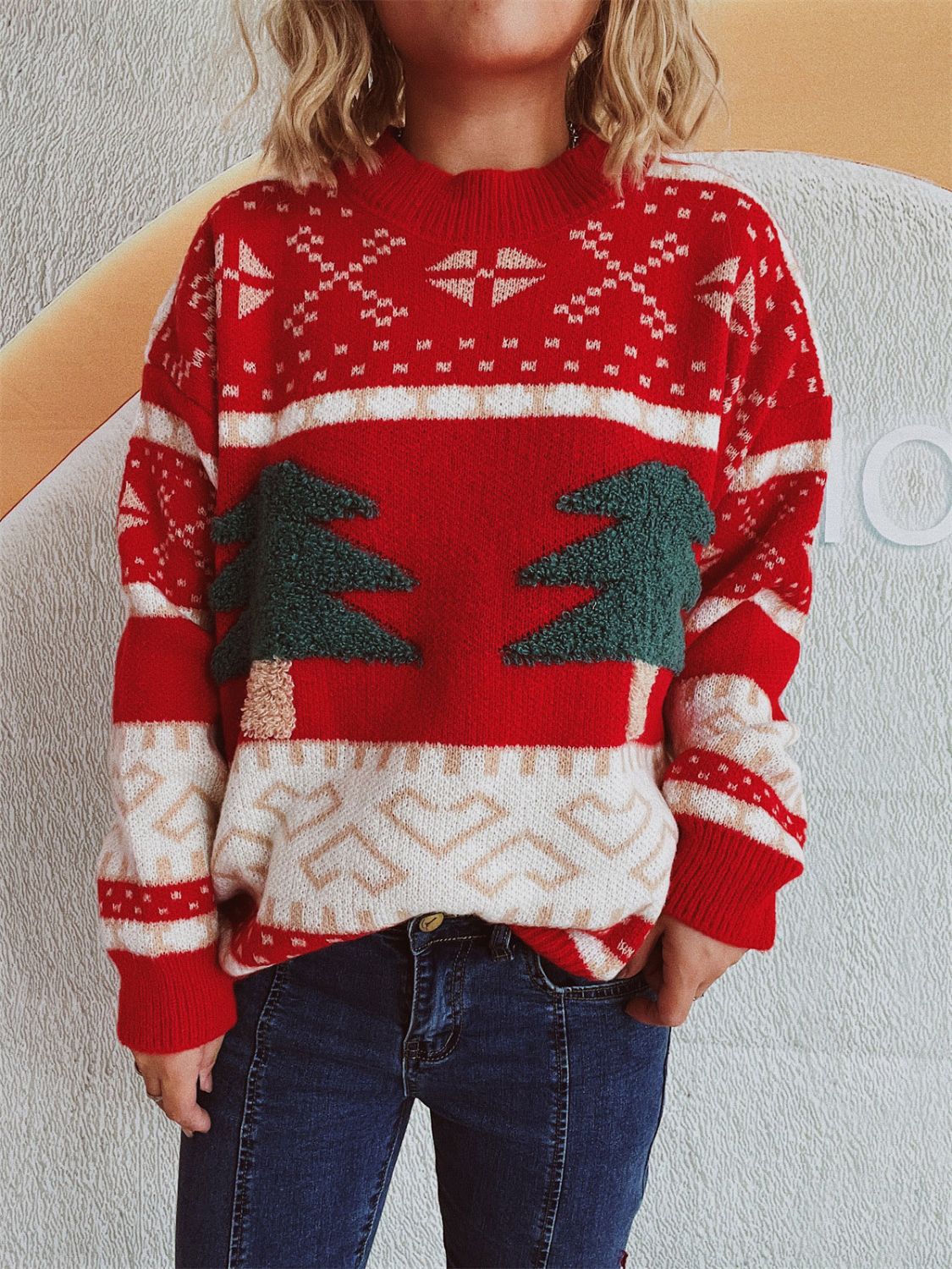NicholesGifts Women Christmas Tree Mock Neck Long Sleeve Sweater NicholesGifts