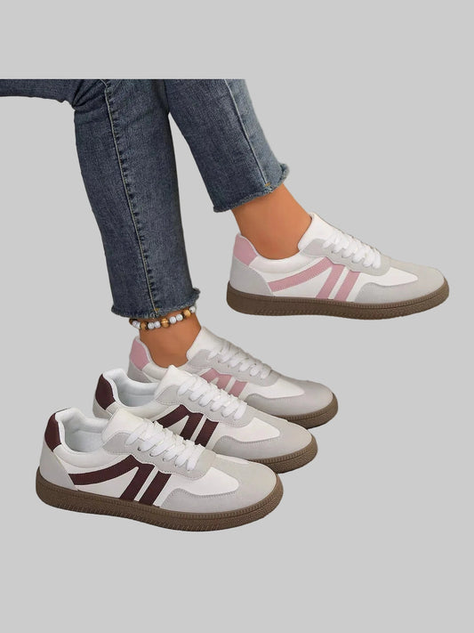 Women Striped Lace-Up Casual Sneakers nicholesgifts