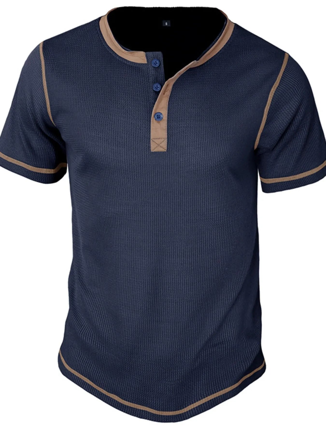 Men's Full Size Contrast Stitch Henley Polo Shirt Plus Size