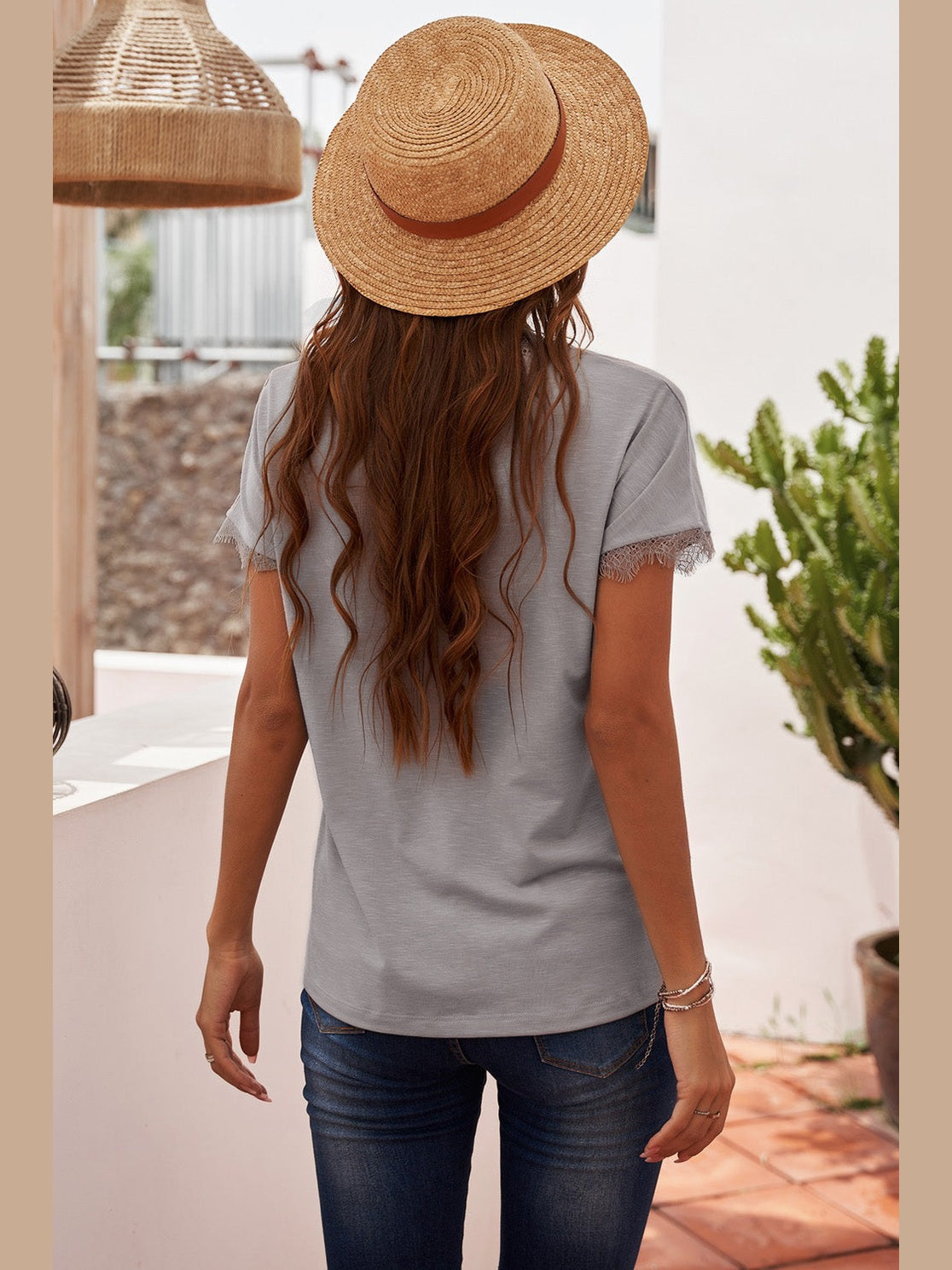 Lace Detail V-Neck T-Shirt