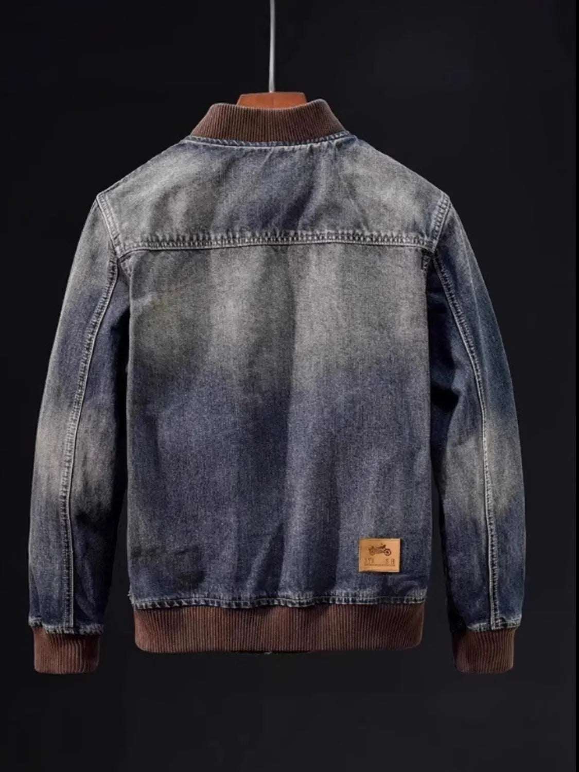 Men's Plus Size Button Up Washed Denim Bomber Jacket Trendsi