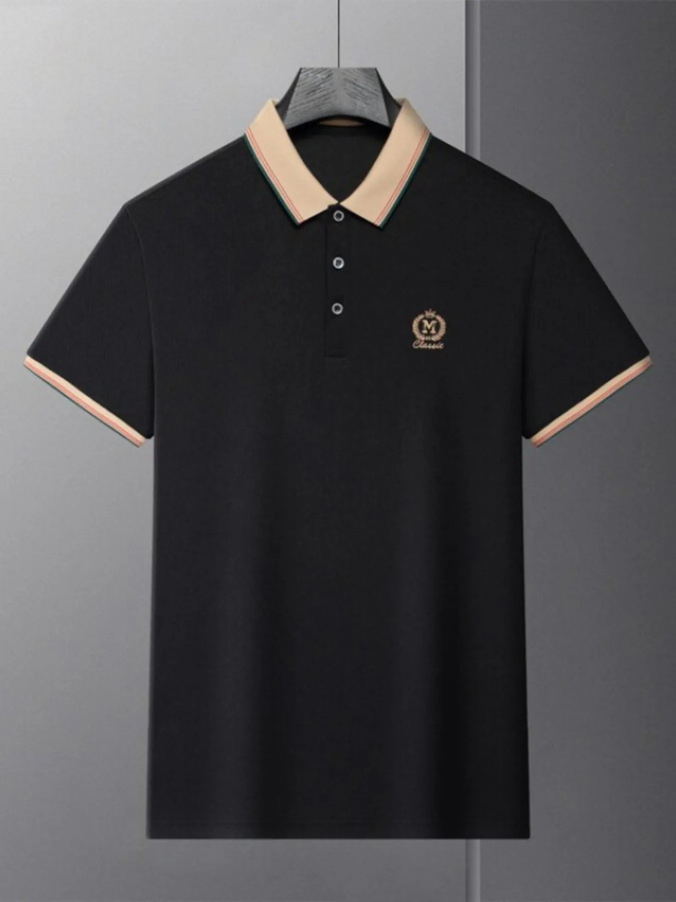 Men's Plus Size Contrast Collar Polo with Embroidered Logo Trendsi