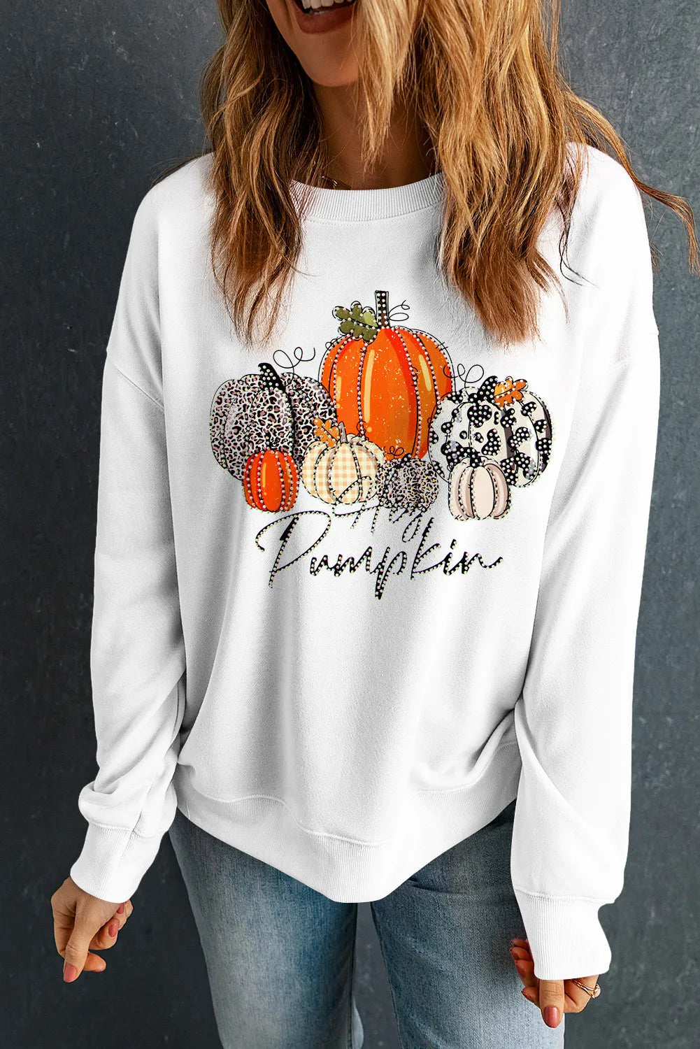 Pumpkin Graphic Round Neck Dropped Shoulder Sweatshirt NicholesGifts