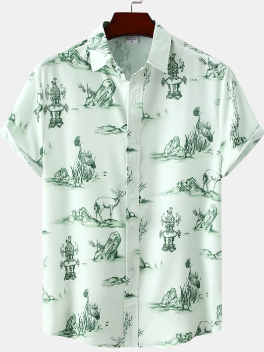 Men's Plus Size Printed Short Sleeve Button-Up Shirt Trendsi