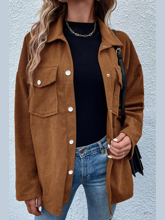 Pocketed Snap Down Long Sleeve Jacket