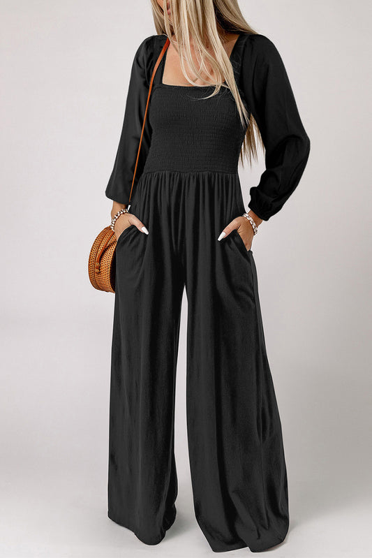Square Neck Raglan Sleeve Jumpsuit with Pocket NicholesGifts