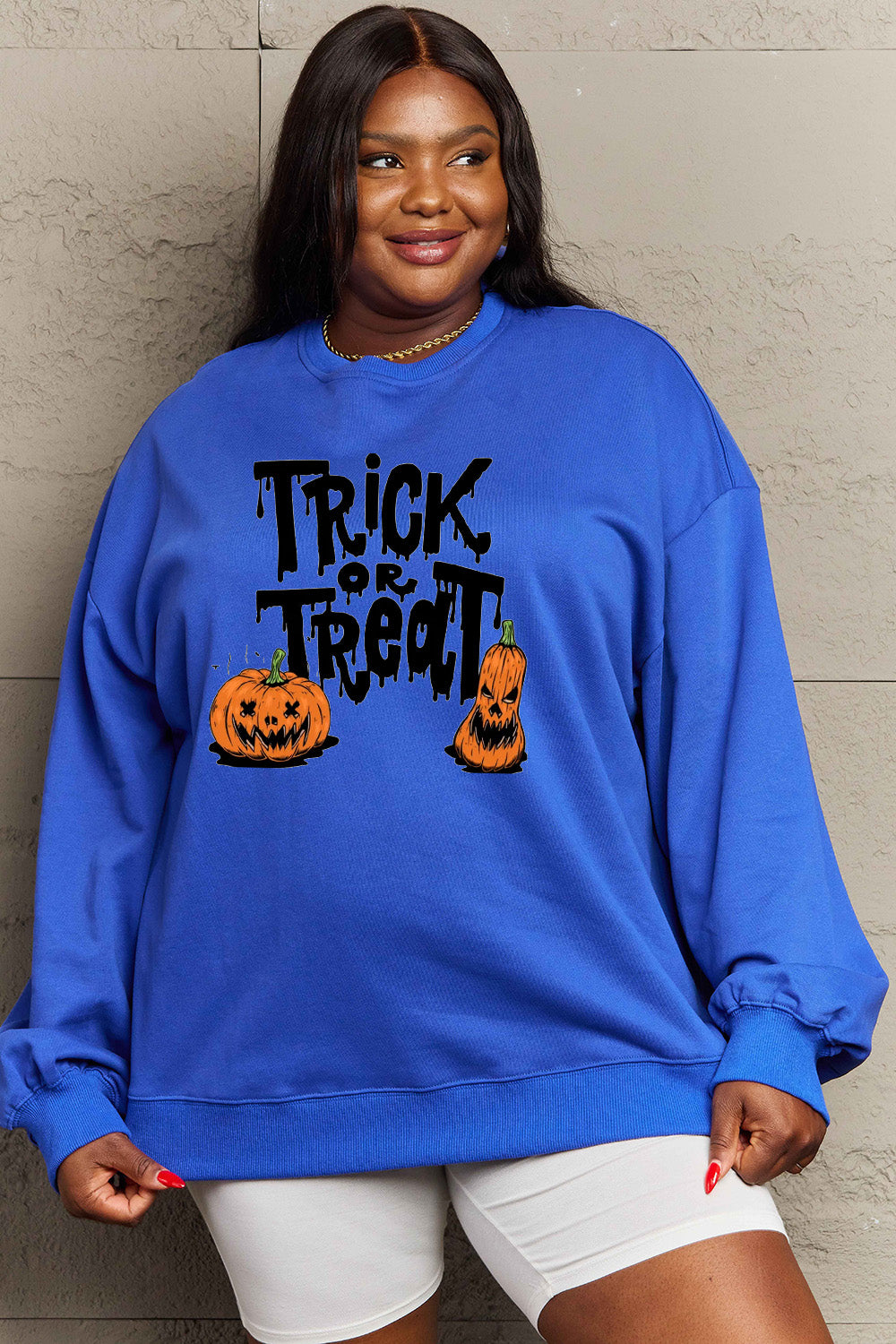 Women Simply Love Full Size Trick Or Treat Graphic Halloween Sweatshirt NicholesGifts