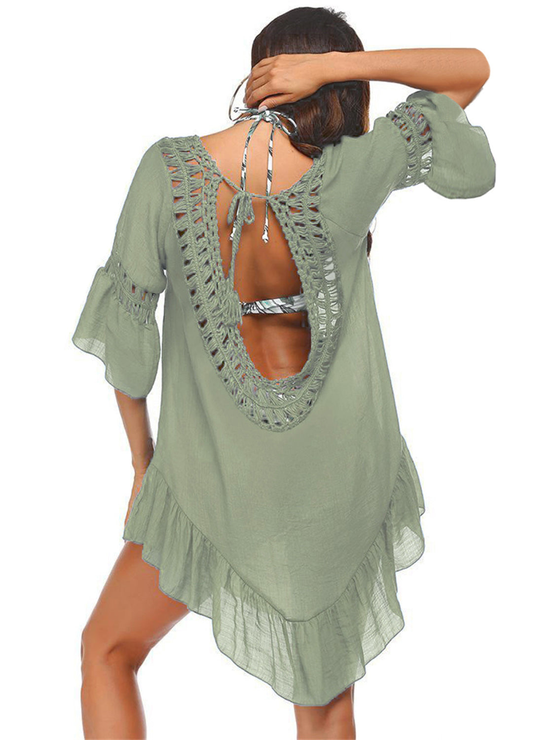 Backless Cutout Three-Quarter Sleeve Cover Up NicholesGifts