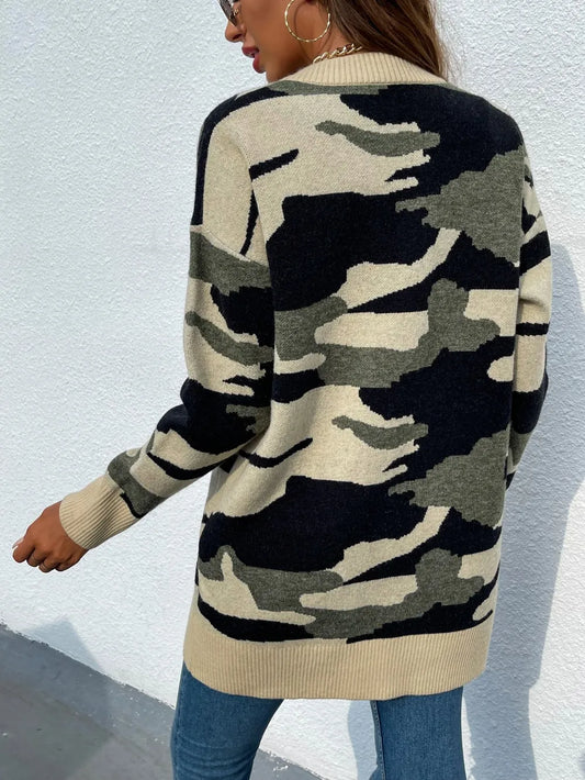 Camouflaged Dropped Shoulder Open Front Cardigan nicholesgifts