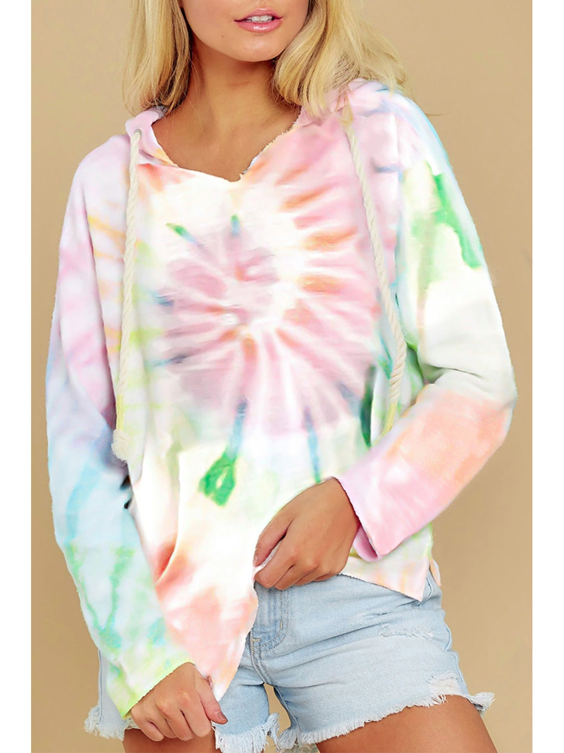 NicholesGifts Women Drawstring Tie-Dye Long Sleeve Hoodie NicholesGifts
