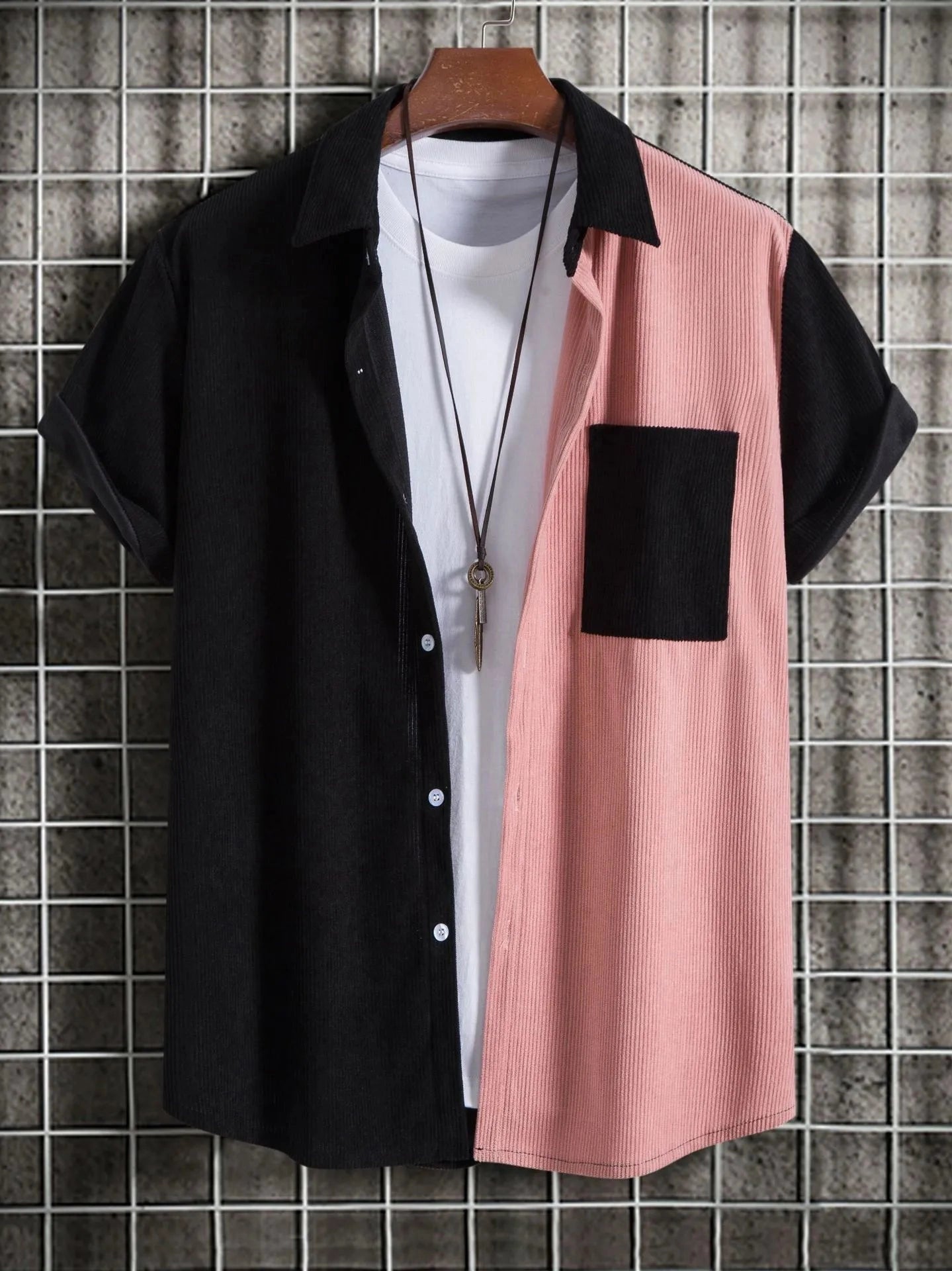 Men's Plus Size Classic Color Block Short Sleeve Shirt Trendsi